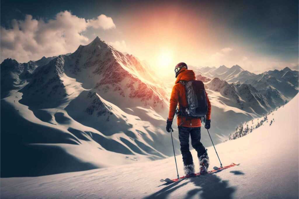 איש גולש באתר סקי מדהים ביופיו