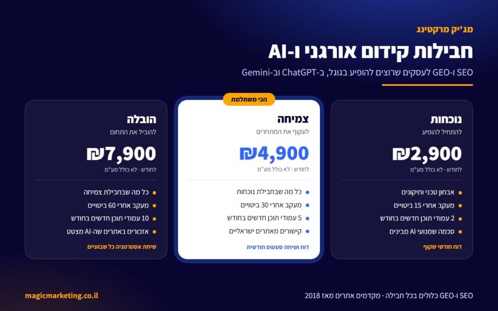 חבילות קידום אורגני ו-AI לעסקים קטנים: נוכחות, צמיחה והובלה