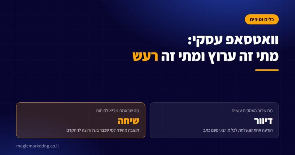 וואטסאפ עסקי כערוץ שיחה מול דיוור המוני לעסק